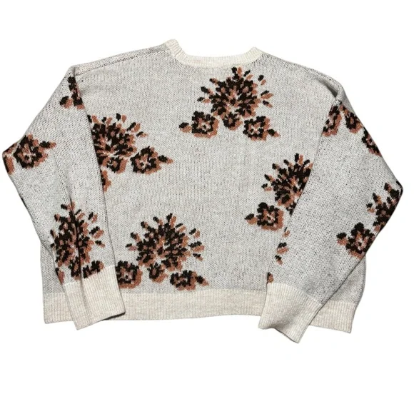 Floral Patterned Cream Crew Neck Sweater Women Size XXL Pale Pink - Picture 2 of 3